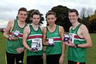 Sale Harriers winners of the senior men, from left to right:  Niall Brooks, S. Horsley, Charles Hulson and James Bailey, Northern Cross Country Relay, Graves Park, Sheffield.